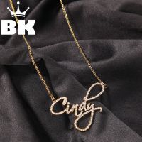 ✈◄  THE BLIN Custom Name Necklace Rhinestone Iced Out Titanium Pendant Thin O-Chain Jewelry