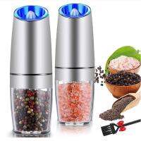 Stainless Steel Pepper Mill Electric Salt and Pepper Grinder Set with Metal Stand Kitchen Tools Gravity Automatic Spice Mill