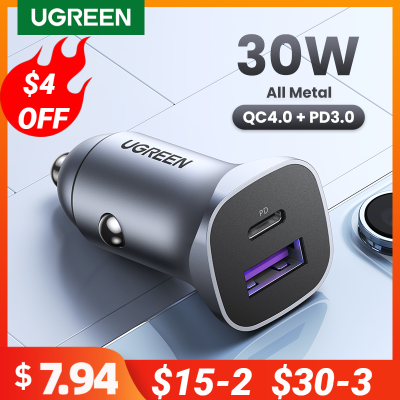 UGREEN Car Charger Type C Fast USB Charger สำหรับ 14 13 12 Xiaomi Car Charging Quick 4.0 3.0 Charge Moible Phone PD Charger