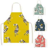 1 Pcs Zebra Kitchen Sleeveless Aprons for Women Animal Cotton Linen Bibs Household Cleaning Pinafore Cooking Apron 66x47cm