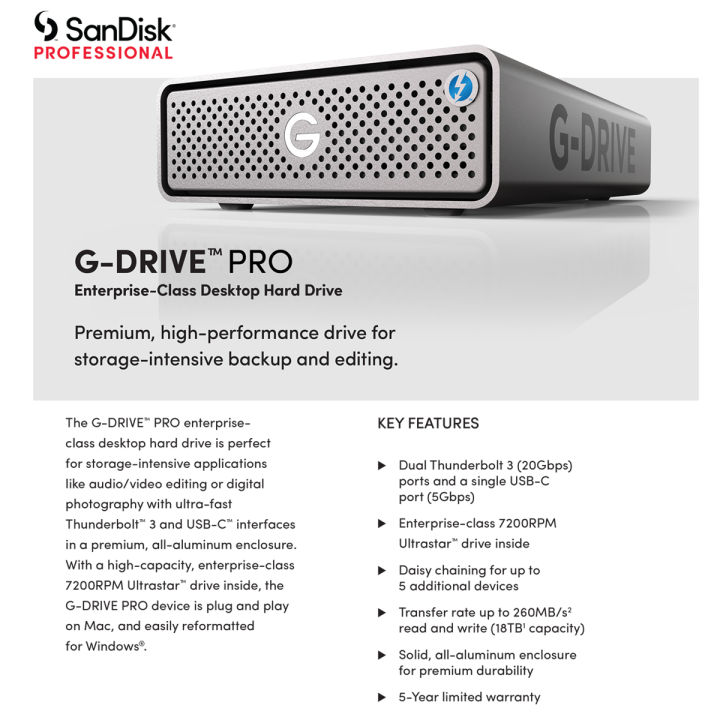 sandisk-professional-g-drive-pro-4tb-sdph51j-004t-sbaad-enterprise-class-desktop-drive-thunderbolt-3-20gbps-usb-c-5gbps-7200rpm-ultrastar-drive-inside-hdd-ฮาร์ตดิสก์-ประกัน-synnex-5-ปี