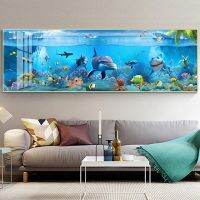 Luyameishop Modern Blue โปสเตอร์และพิมพ์ Deep Sea Marine Fish สัตว์ภาพวาดผ้าใบ Wall Art สำหรับ Kidsroom Aquarium ตกแต่ง