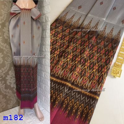 m182-สีเทา (มัดหมี่เบอร์404) ผ้าไทย ผ้าไหมล้านนา ผ้าไหมสังเคราะห์ ผ้าไหม ผ้าไหมทอลาย ผ้าถุง ผ้าซิ่น ของรับไหว้ ของฝาก ของขวัญ ผ้าตัดชุด
