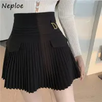 Neploe High Waist A-line Pleated Skirts Female Autumn New  Solid Color Short Faldas De Mujer Temperament Mini-skirt Woman