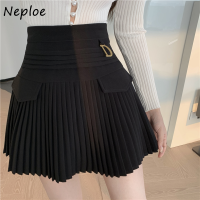 Neploe High Waist A-line Pleated Skirts Female Autumn New 2022 Solid Color Short Faldas De Mujer Temperament Mini-skirt Woman