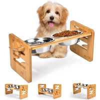 Superior Home Shop Bamboo and Wood Pet Cat Bowl Rack Dismantling Dog Bowl Pet Bowl Rack Wooden Dog Basin