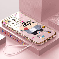 เคสสำหรับ Xiaomi MI 13 5G MI 13 Pro 5G 13pro 5G เคสฟรีสายคล้อง + ลายขอบสี่เหลี่ยมการ์ตูนน่ารักปลอกชุบเคสโทรศัพท์หรูหราชุบเคสโทรศัพท์นิ่ม