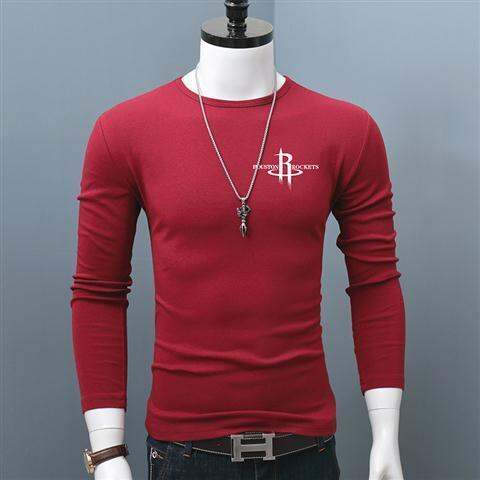 เสื้อยืดแขนยาวตัดเย็บสำหรับผู้ชายเสื้อยืดพื้นล่างเข้ารูปพอดีคอกลมฤดูใบไม้ผลิและเสื้อท่อนบนสำหรับฤดูใบไม้ร่วงทันสมัยพิมพ์ลายวัยรุ่นเสื้อยืดอินเทรนด์รุ่นเกาหลี