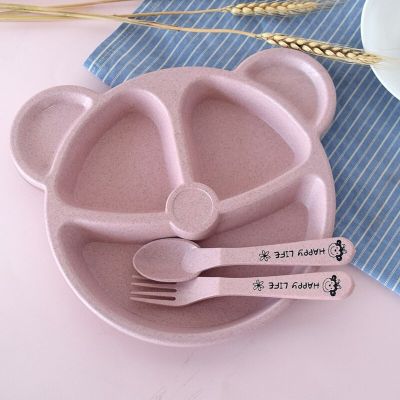 1 Set Baby Bowl Spoon Fork Feeding Tableware BPA Free Cartoon Bear Kids Plates Eating Dinnerware Set Anti-Heat Training Plate