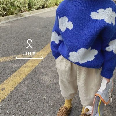 2023 Spring Baby Boys Girls Knitted Cloud Pullover Jumper Korean Autumn Sweaters Skyblue Button Cardigans Clothes(90-150cm)