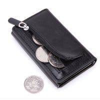ZOVYVOL กระเป๋าเงินหนัง PU สำหรับผู้ชาย,กระเป๋าเงินมีช่องเสียบบัตร RFID ป้องกันการโจรกรรมกระเป๋าสตางค์อัจฉริยะกระเป๋าเก็บบัตรกล่องอลูมิเนียมกระเป๋าเงินกระเป๋าเก็บบัตร