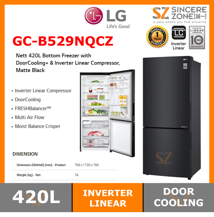 [FOR KLANG VALLEY ONLY] LG GCB529NQCZ 454L MATT BLACK BOTTOM FREEZER
