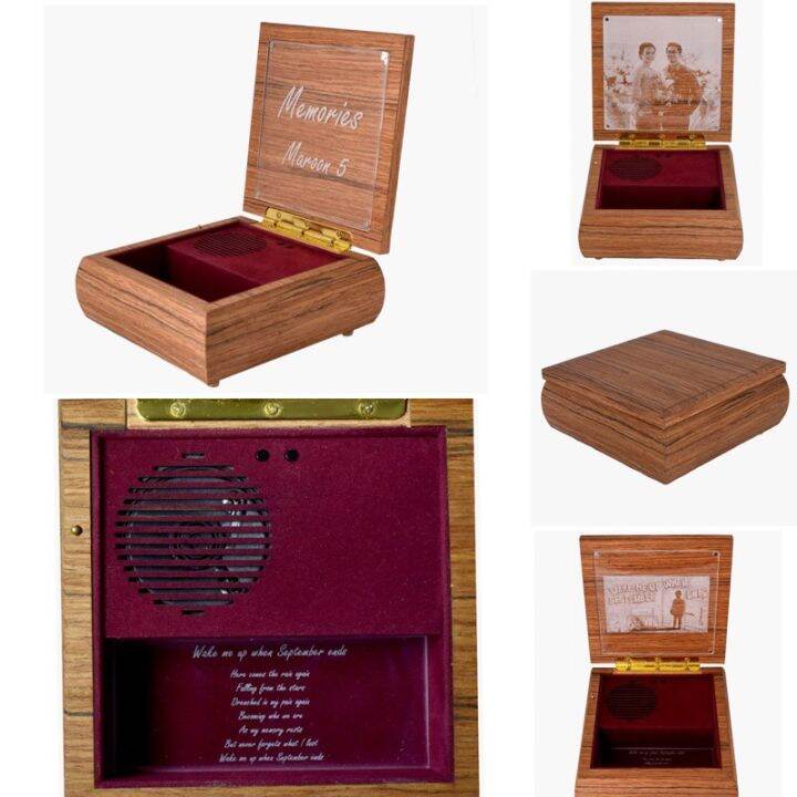Music Box MP3 Custom Lagu Souvenir Foto Tulisan Kayu Meranti Valentine