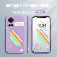 Mop เคส Mall สำหรับ OPPO Reno10 Pro 5G ใหม่เคสโทรศัพท์ดีไซน์ลายการ์ตูนสาวยิ้มสายรุ้งลายขอบสี่เหลี่ยมปลอกซิลิโคนของเหลวคลุมทั้งหมดกล้องปกป้องเคส