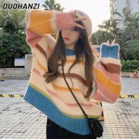 DUOHANZI รุ้งเสื้อกันหนาวลายทางเสื้อกันหนาวลายทางผู้หญิงฤดูใบไม้ร่วงและฤดูหนาวเสื้อใส่ข้างนอก