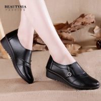 【Ready Stock】 ▬ C39 Ready Stock Female Leather Casual Flats Female Soft Black Footwear Pregnant Women Shoes