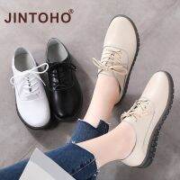 ▥ 【JINTOHO】Korean Genuine Leather Loafers Women Comfort Black Work Shoes Size 35-40 Outdoor Anti Slip Flats