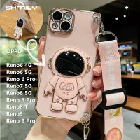 สำหรับ Reno6 OPPO 4G Reno6 5G Reno 6 Pro Reno7 5G Reno8 5G Reno 8 Pro Reno8 T Reno9 Reno 9 Pro แฟชั่นเท่ๆเป็นนักบินอวกาศสุดหรูเคสโทรศัพท์ชุบด้วยไฟฟ้ากันกระแทกทำจากซิลิโคน + ยาวเชือกห้อย