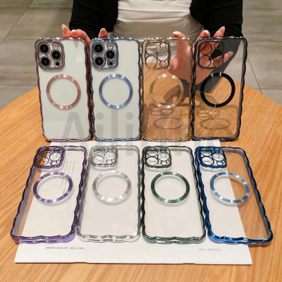 เคสโทรศัพท์กันกระแทกแบบผงกลิตเตอร์แม่เหล็กไฟฟ้าสำหรับ Iphone 14 12 13 11 Pro Max 14 Plus เคสมือถือโปร่งแสง