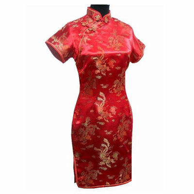 &gt;CW aboveVintag Chinese style Mini Cheongsam New Arrival Womens Satin Qipao Red Summer Sexy Party Dress Mujer Vestidos S. 6XL