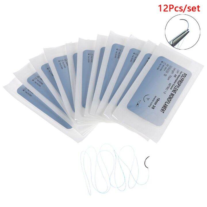 12PCS Needle Suture Nylon Monofilament Non-injured Suture Medical ...