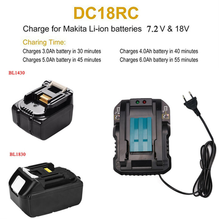 DC18RC  18V Li-Ion Battery Charger Real  Charging Current For  Makita Bl1830 Bl1430 Dc18Ra Power Tool Battery Eu Plug 