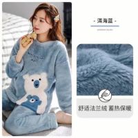 New 2022 Autumn Winter Warm Flannel Women Pyjamas Sets Thick Coral Velvet Long Sleeve Cartoon Sleepwear Flannel Pajamas Set Girl