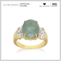 Gemondo แหวนเงินแท้ 925 ชุบทอง 18K แหวนหยก (Jadeite) และเพทาย (Zircon) ดีไซน์คลาสสิค