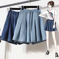 COD DSGERTRYTYIIO Littlewoman S-5xl Shorts denim women Large Size Loose Slimmer Look High Waist Wide Leg Five Points Korean denim shorts plus size Women short pants 2022 Summer New Style Elastic Waist Look High Denim