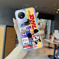 เคสสำหรับ Vivo Y02A Y02T หรูหราป้ายการ์ตูนเลเซอร์สีรุ้งเคสมือถือโปร่งแสงขอบบางเฉียบ TPU นุ่มมากเคสกันกระแทกมีสีสันในตัวฝาบัตรเลเซอร์