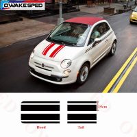 สติกเกอร์หางฮู้ดในรถยนต์2ชิ้นสำหรับ Fiat 500อุปกรณ์ตกแต่งเครื่องยนต์รถลายทางแนวสปอร์ตสติ๊กเกอร์ไวนิลติดรถยนต์รถแข่ง