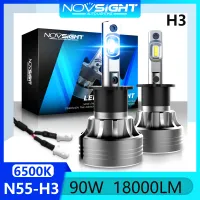 Novsight N55 H3 หลอดไฟหน้ารถ LED 90W 18000LM 6500K ซุปเปอร์ไบร์ท ไฟ LED สีขาวสำหรับไฟสูง/ไฟต่ำ/หมอกปลั๊กแอนด์เพลย์2 ชิ้น รับประกัน 1 ปี จัดส่งฟรี