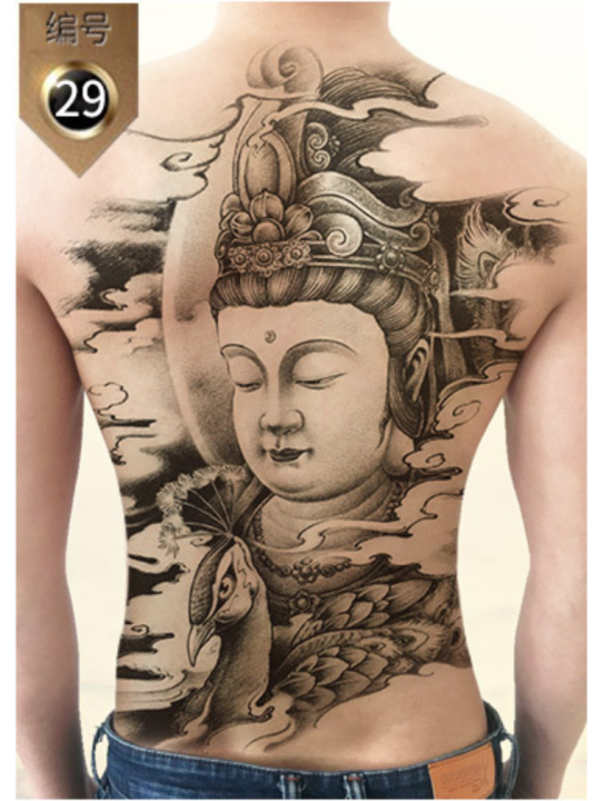 HCM]Hình xăm dán tattoo kín lưng trắng đen 34x48cm: Đức Phật (Shop ...