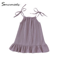 2022 new Summer Toddler Baby Girl Dresses Clothing Kids Cotton Linen Muslin Slip Sleeveless Ruffles Dress