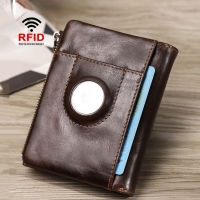 Luxury Genuine Leather Airtag Wallet Men RFID Zipper Purses Credit Card Holder Wallet With Apple Airtags Vintage Air tag Vallet