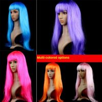 Lady Women Carnival Long Straight Hair Wig For Cosplay Girl Birthday Party Pink 60Cm Comic and Animation Hair With Oblique Bang