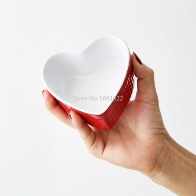 【High-end cups】 เซรามิก4สีรูปหัวใจแพนเค้กพุดดิ้งชามอบขนาดเล็กแม่บ้านบนโต๊ะอาหาร