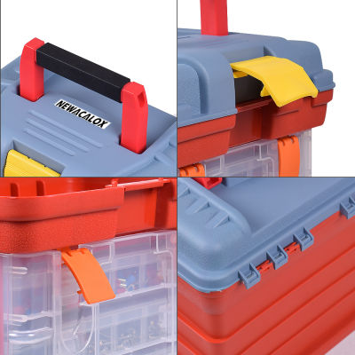 NEWACALOX Portable Hardware Storage Box 4-layer Parts Plastic Tool Box Outdoor Toolbox for Repair Fishing Accessories Tool Case
