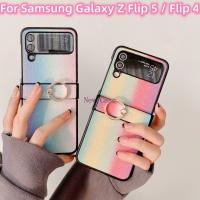 เคสโทรศัพท์มือถือ Samsung Galaxy Z พลิก5 ZFlip5 Z Flip5 5G 2023 Flip5มีสีสันพับได้ป้องกันแหวนลายนิ้วมือกันกระแทกเคสมันเงาแฟชั่นฝาหลังเคสโทรศัพท์น่ารักส่องแสงเป็นประกายวิบวับ