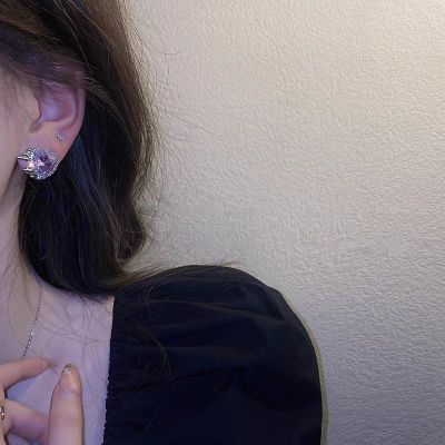 [COD] High-end fashion purple love rhinestone earrings girls ins cold versatile temperament net red