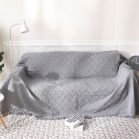 Nordic Style Decorative Sofa Blanket with Tassel Dust Cover Tapestry Bedspread Gray White Throw Sofa Cover for Bed Travel Plane