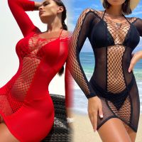 Red Fishnet Long Dress Night See Through Sexy Lingerie Underwear Crotchless Bodystocking Intimates Wife Erotic BabyDolls Tight