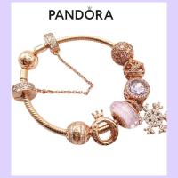 Pandora ของแท้ สร้อยข้อมือเงิน ประดับลูกปัด รูปดวงจันทร์ ดาว แมว และเกล็ดหิมะ สําหรับผู้หญิง