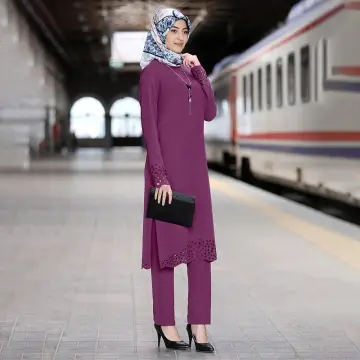 Two Piece Sets Tops and Pants Women Turkey Muslim Abaya Dresses Ramadan  Kaftan