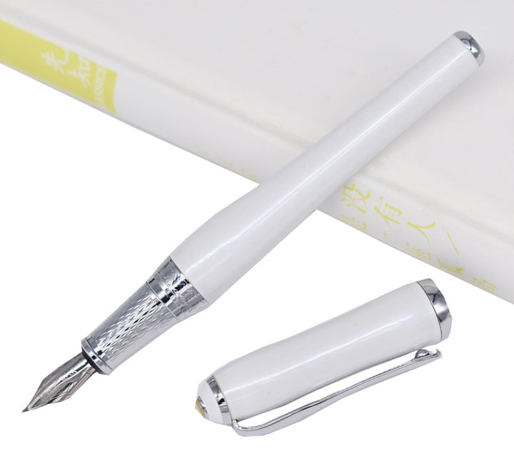 duke-elegant-การประดิษฐ์ตัวอักษร-fude-nib-fountain-ปากกา-medium-classic-writing-gift-pen-white-color-business-office-home-supplies