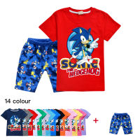 Sonic The Hedgehog เสื้อยืดกางเกงขาสั้นชุดสำหรับเด็กชายหญิงแขนสั้นฤดูร้อนการ์ตูน Comfort กางเกงสั้นเกาหลีอะนิเมะผ้าฝ้าย TShirt731