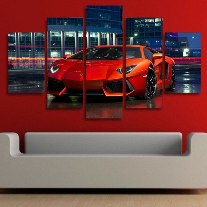 luxury-red-aventador-กีฬารถผ้าใบพิมพ์-wall-art-hd-รูปภาพสำหรับตกแต่งบ้านและ-office-5แผงโปสเตอร์ภาพวาด-ไม่มีกรอบ