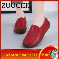 ZUUCEE Casualรองเท้าส้นเตี้ยสตรีLoafersของแท้รองเท้าหนังผู้หญิงSlip-Ons Snail Moccasinรองเท้าแม่รองเท้าเรือComfortรองเท้า