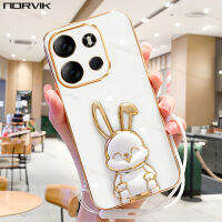 NORVIK เคสมือถือชุบโลหะหรูสีขาวพร้อมที่ยึดแท่งผูกกระต่ายนำโชคและสายคล้องสำหรับ Tecno Camon 19 18 P POP 5 Pova 4 3 Neo 2 Spark 10 10C 8C 6 5 Go 2023 2022 2020 LTE Air Pro 4 n1-2ปลอกอ่อน5G G