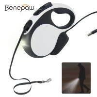 Benepaw สายจูงสุนัขแบบชาร์จไฟได้,สายจูงสุนัขไฟฉาย LED สำหรับสุนัขขนาดเล็กและขนาดกลางปุ่มเดียวตัวล็อคเบรก5เมตร